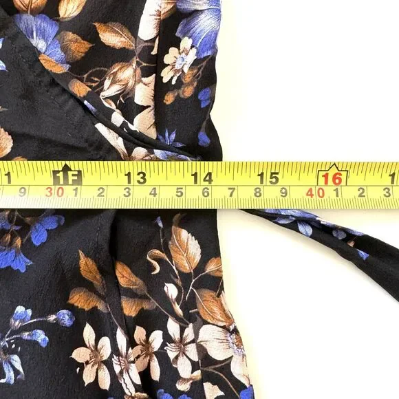 Amour Vert Floral Print Silk Blouse Top V Neck Waist Wrap Long Bell Slv - Picture 8 of 12